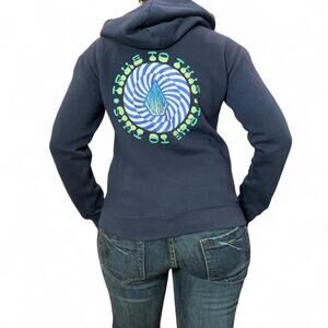 Volcom “True To This” Navy Blue Zip Up Hoodie, Medium